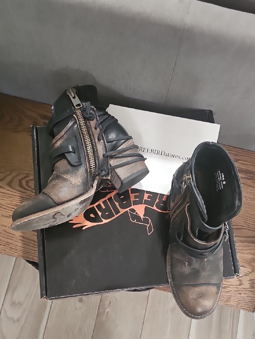 freebird Distressed Brown Leather Buckle Ankle Boots - Picture 5 of 6